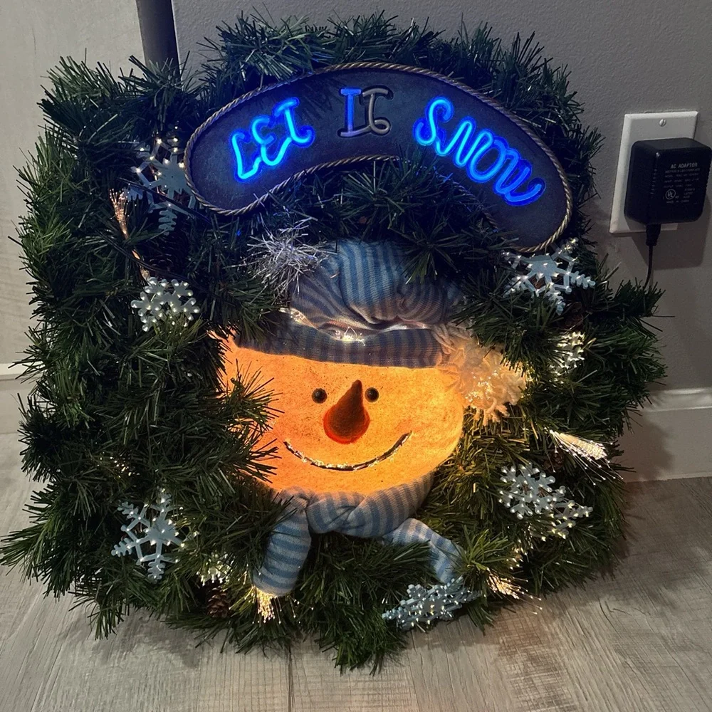 Festive Snowman Holiday Wreath with LED Lights